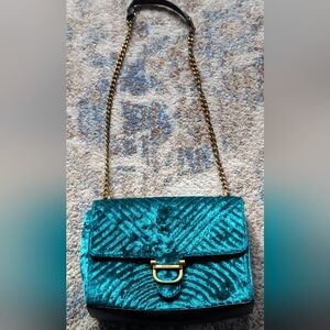 Nine West Green Velvet Chain Crossbody Bag.